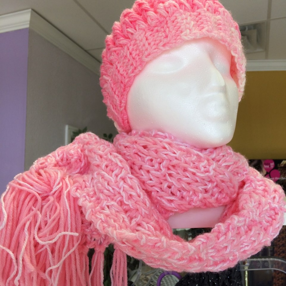 Pink hat and scar bundle handmade